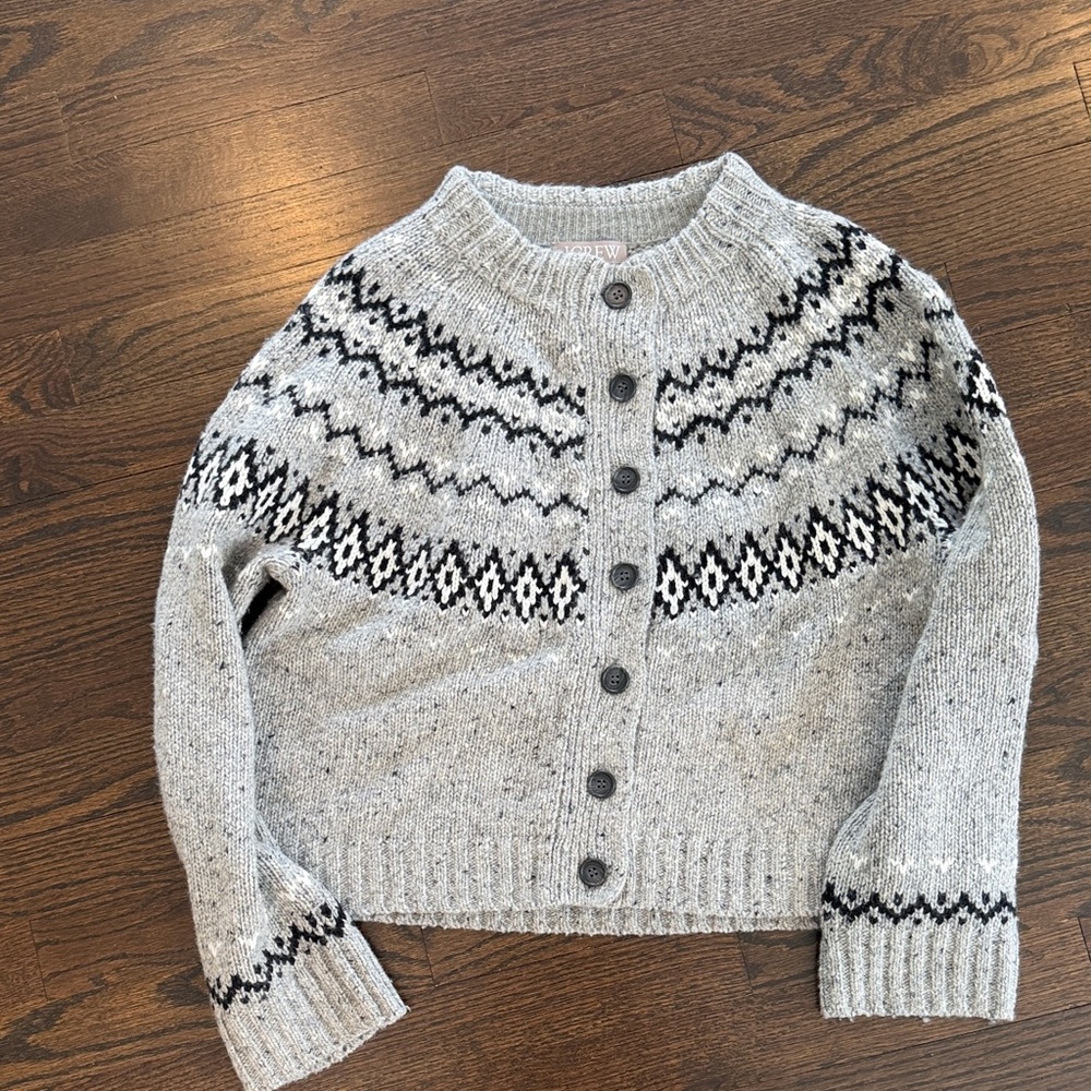 Jcrew XS Gray Fair Isle Button-Up Sweater Cardigan
